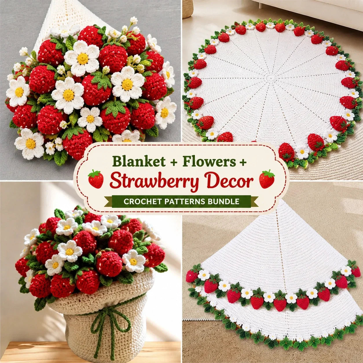 5-in-1 Crochet Blanket + Flowers + Decor Bundle